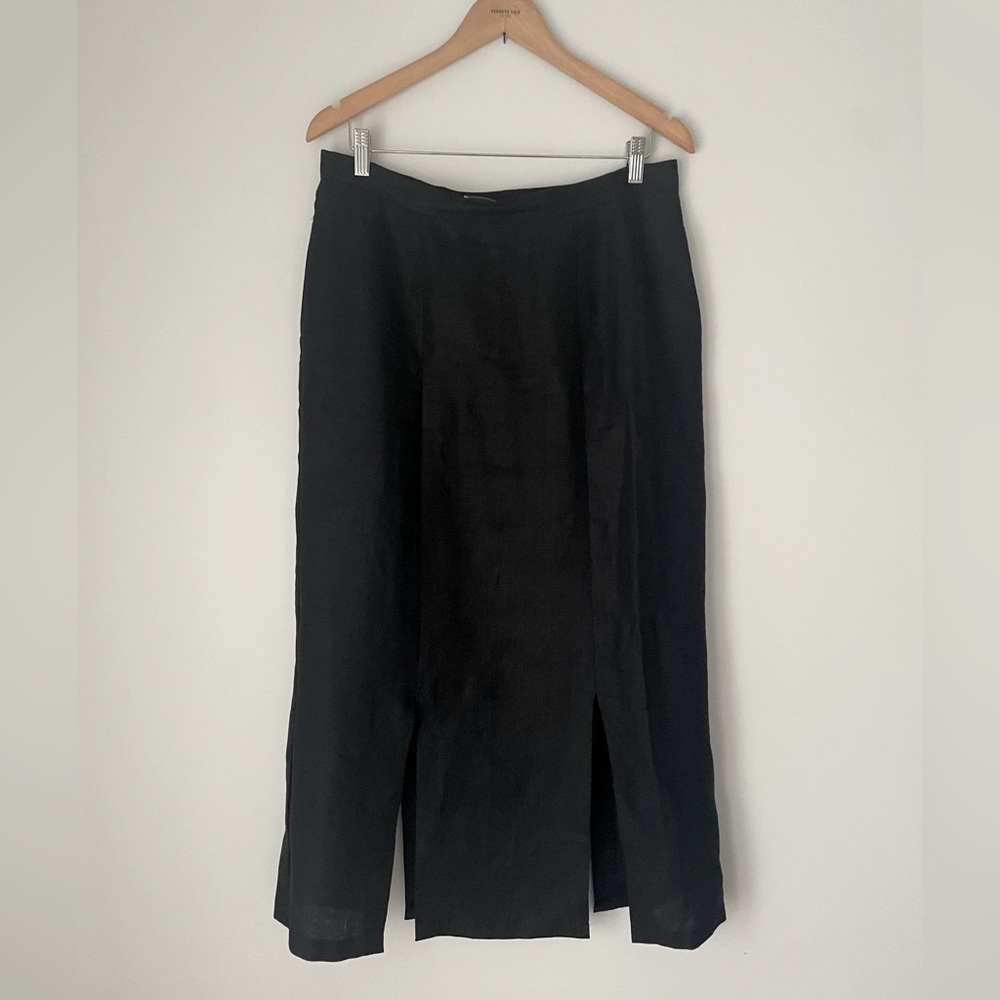 100% Linen Black Long Skirt, Size 12-14